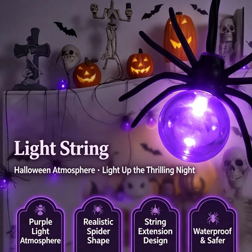 Solar Spider Fairy String Lights Purple Halloween Garland for Indoor Outdoor Garden Yard Porch Window Festival Party Decor