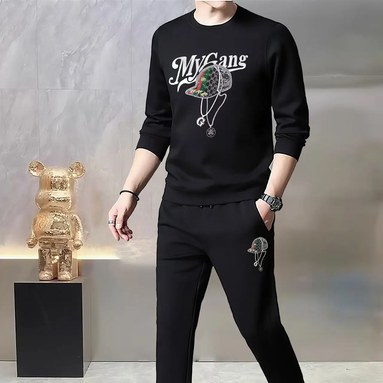 

Fashion Men's Autumn Winter round-neck sweatshirt 3D Print Best-Selling Long Sleeve Oversized Pants Hoodies Pants two-piece set