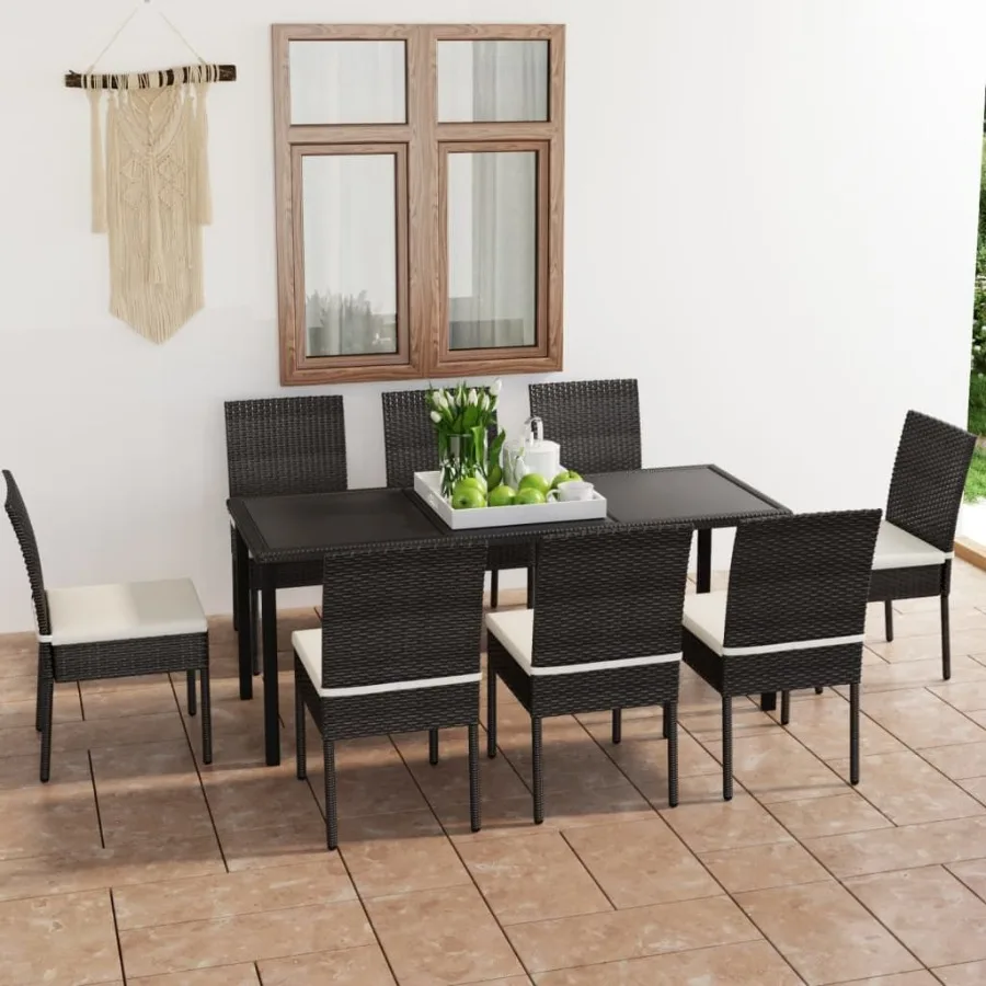 

9 Piece Patio Dining Set Poly Rattan Black
