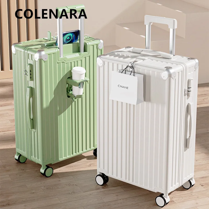 COLENARA ABS+PC Suitcase Aluminum Frame Boarding Box USB Charging Trolley Case 20