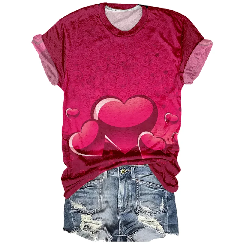 

Women's Casual Short Sleeved O Neck Loose Breathable T Shirt Sweet Heart Lovers Couple Shirt