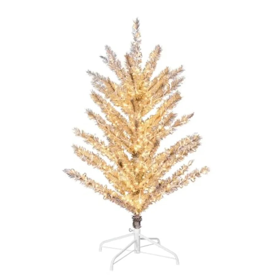 

4' Vintage Aluminum Artificial Christmas Tree, Warm White Low Voltage LED Wide Angle 3mm Lights - Faux Christmas Tree - Seasona