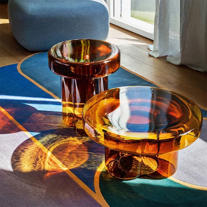 Transparent Glass Coffee Table Modern Luxury Tea TablesRound Bedside Cabinet Nordic Home Furniture Petal Edge Table Storage Desk