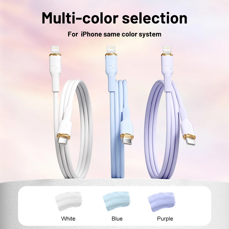 For Apple 27W Type C Fast Charger Liquid Silicone Cable For iPhone 11 12 13 14 Pro Max Mini XR XS X USB Quick Charging Data Line