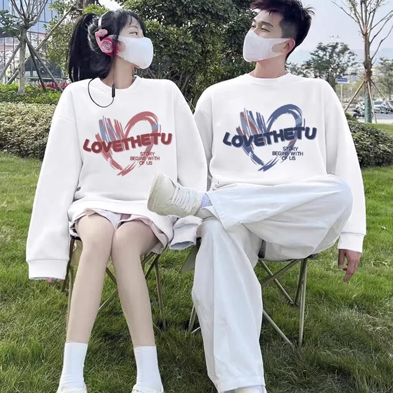 

Мужская хлопковая футболка оверсайз (300 г/м²) для пар, осенне-зимняя, новая, повседневная, комфортная, теплая, с круглым вырезом