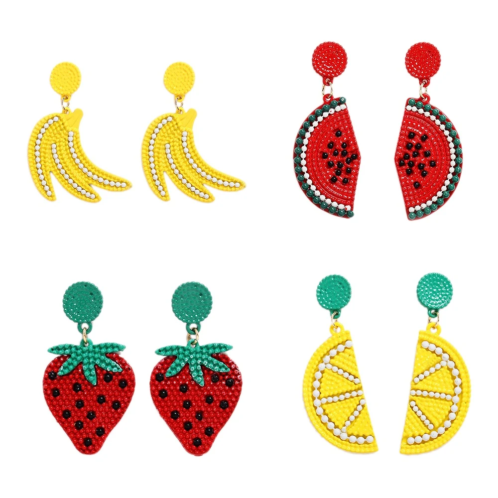 Fruit Earrings Strawberry Watermelon Lemon Banana Pendant Earrings Alloy Jewelry