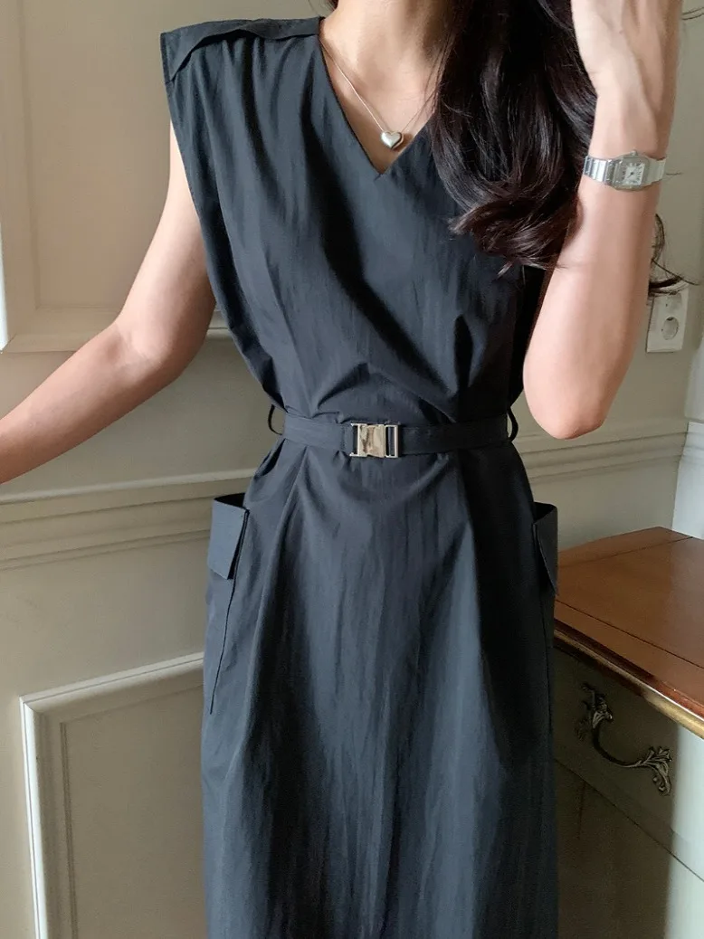 Chic Svel Vest Dr femmes taille ample cintré minceur Ba fendu jupe longue droite été trajet Sle V Ne Poly...