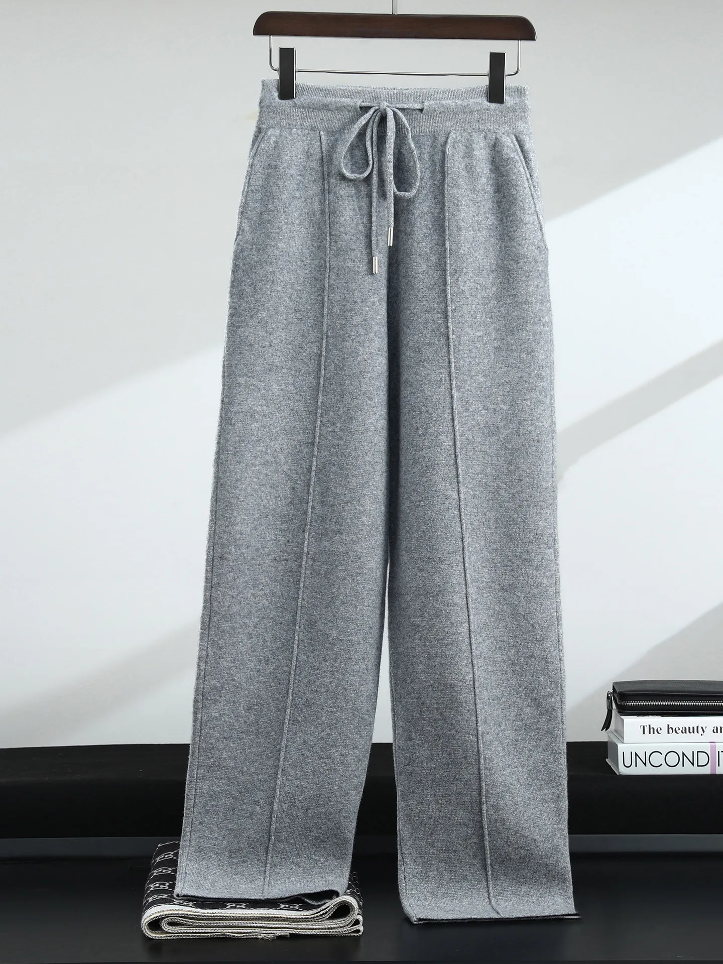 

Брюки из 100% чистой шерсти, повседневные утолщенные прямые брюки, мужские спортивные узкие вязаные спортивные штаны