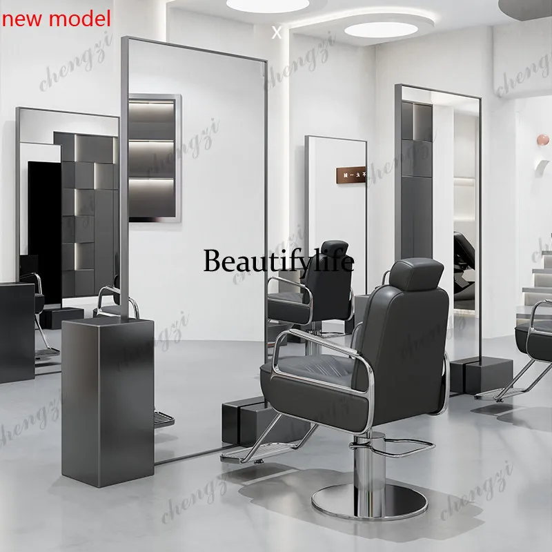 DD182Stainless steel barbershop vanity table for hair salons,single and double-sided hairdressing floor-standing wall-mounted mi