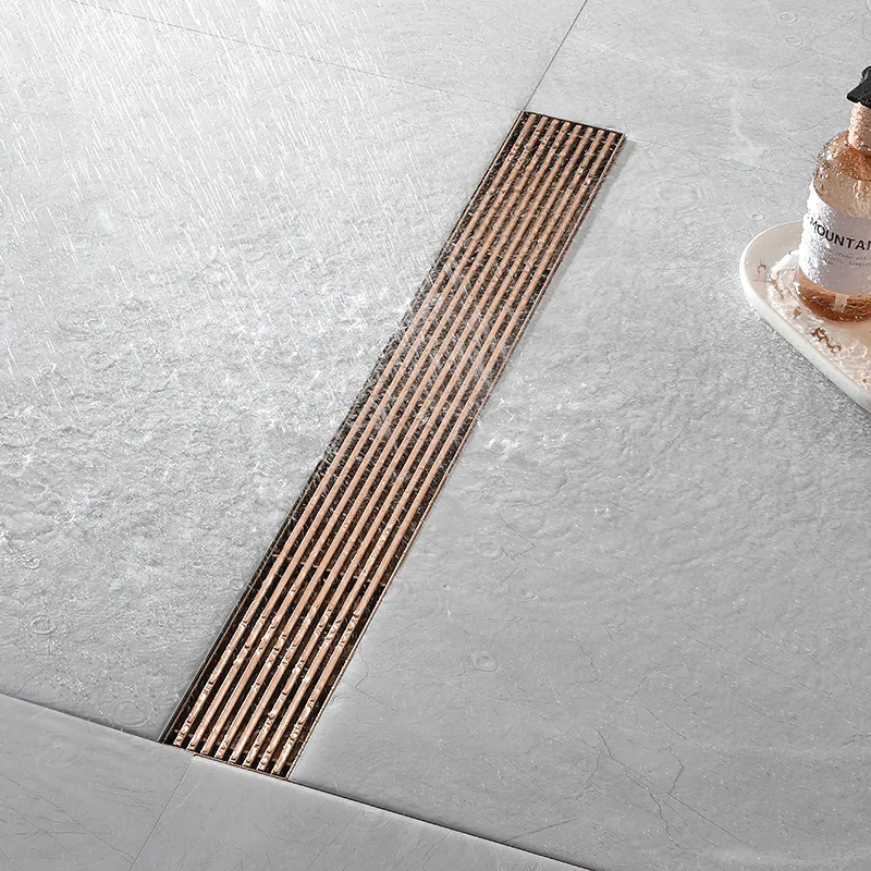

Rose gold 304 stainless steel simple household bathroom drain deodorant and plugging hidden floor drain