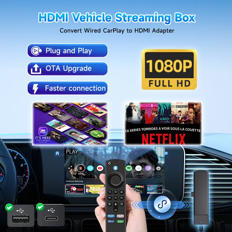 الوسائط المتعددة Firedrive Link Carlink Hd 1080P Hdmi محول الإخراج سيارة جهاز استقبال للتليفزيون دونغل ألعاب التلفزيون مرآة ربط فيديو السلكية Carplay