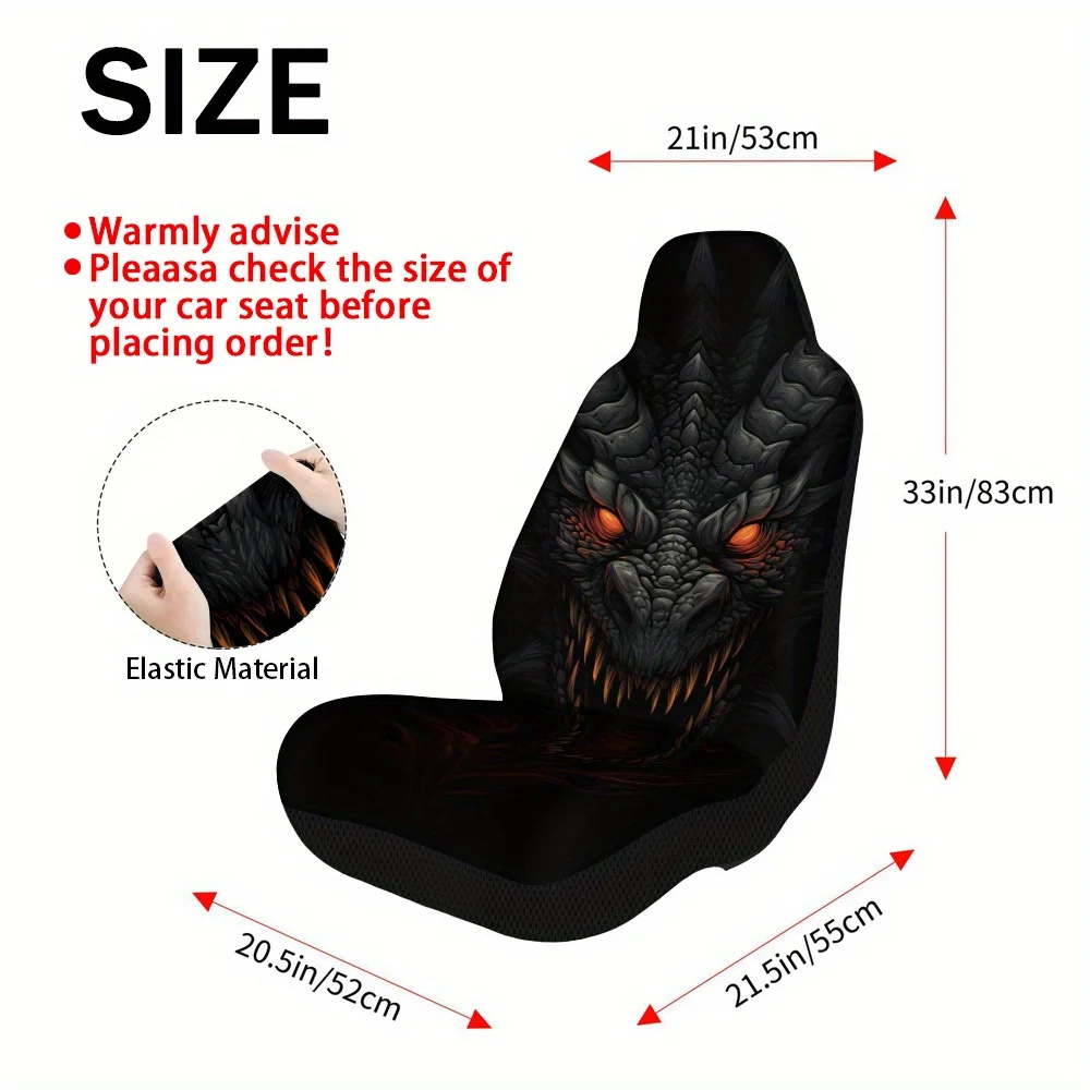 Set Of 2, Halloween-Themed Car Covers Featuring A Fiery Dragon Face Design – Premium Comfort, Stylish Protectors For Car Seats,