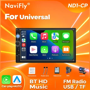 NaviFly 범용 자동차 라디오용 터치 스크린 스테레오, 12V 2 Din FM 전원 보조 입력, 자동 MP5 플레이어, SD USB 내장 BT HD 비디오, 7 인치 