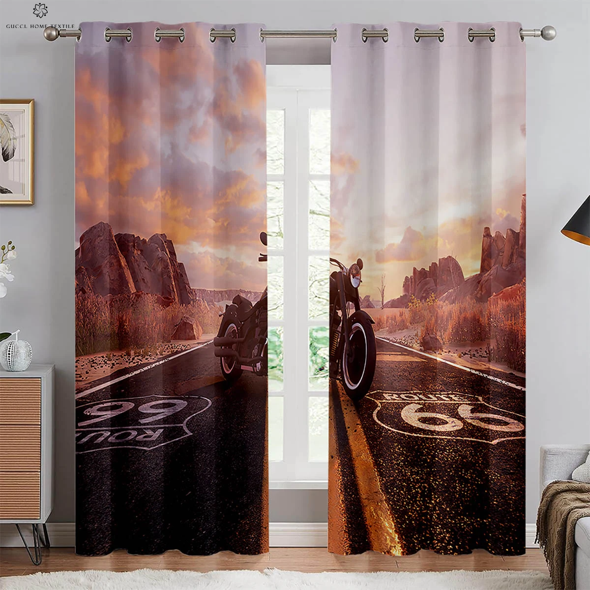 Road Racing Motorcycle 3D Stereo Printing Curtains Bedroom Boys Room Living Room Kitchen Decorative Curtains 2 Pieces