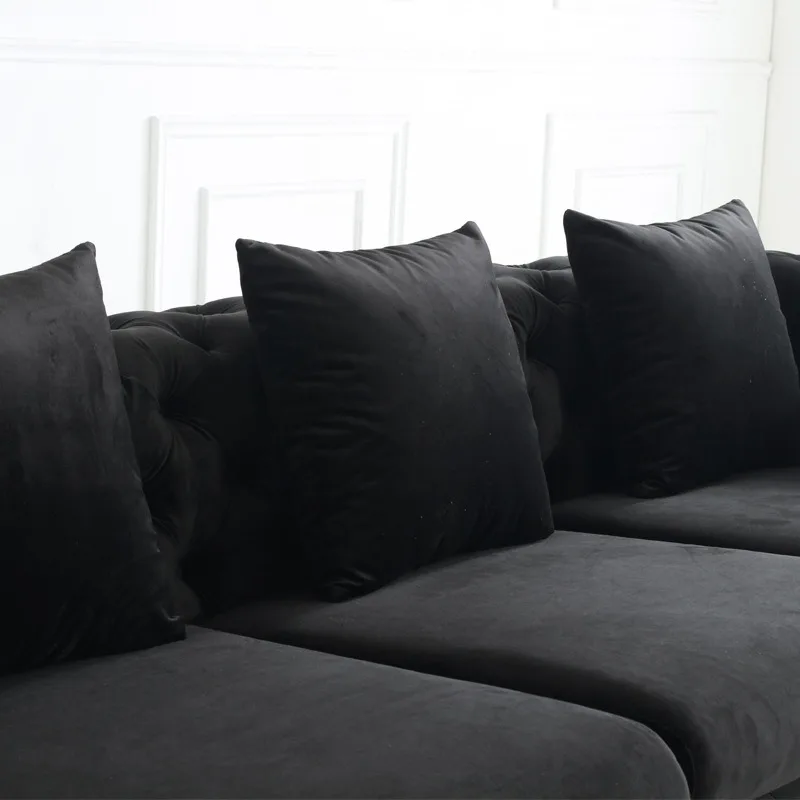 Villa large flat living room sofa pull button corner combination sofa
