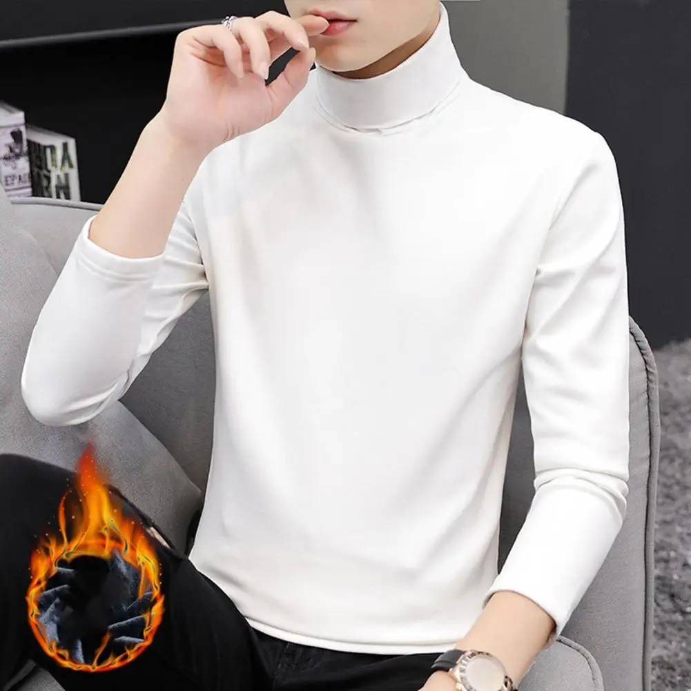 Autumn Winter Men Base Top Solid Color Half Turtleneck Long Sleeve Bottoming Shirts Men's Clothing For Daily Wear