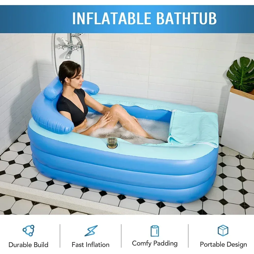 Inflatable Adult Bath Tub, Free-Standing Blow Up Bathtub with Foldable Portable Feature for Adult Spa with Electric Air Pump PVC