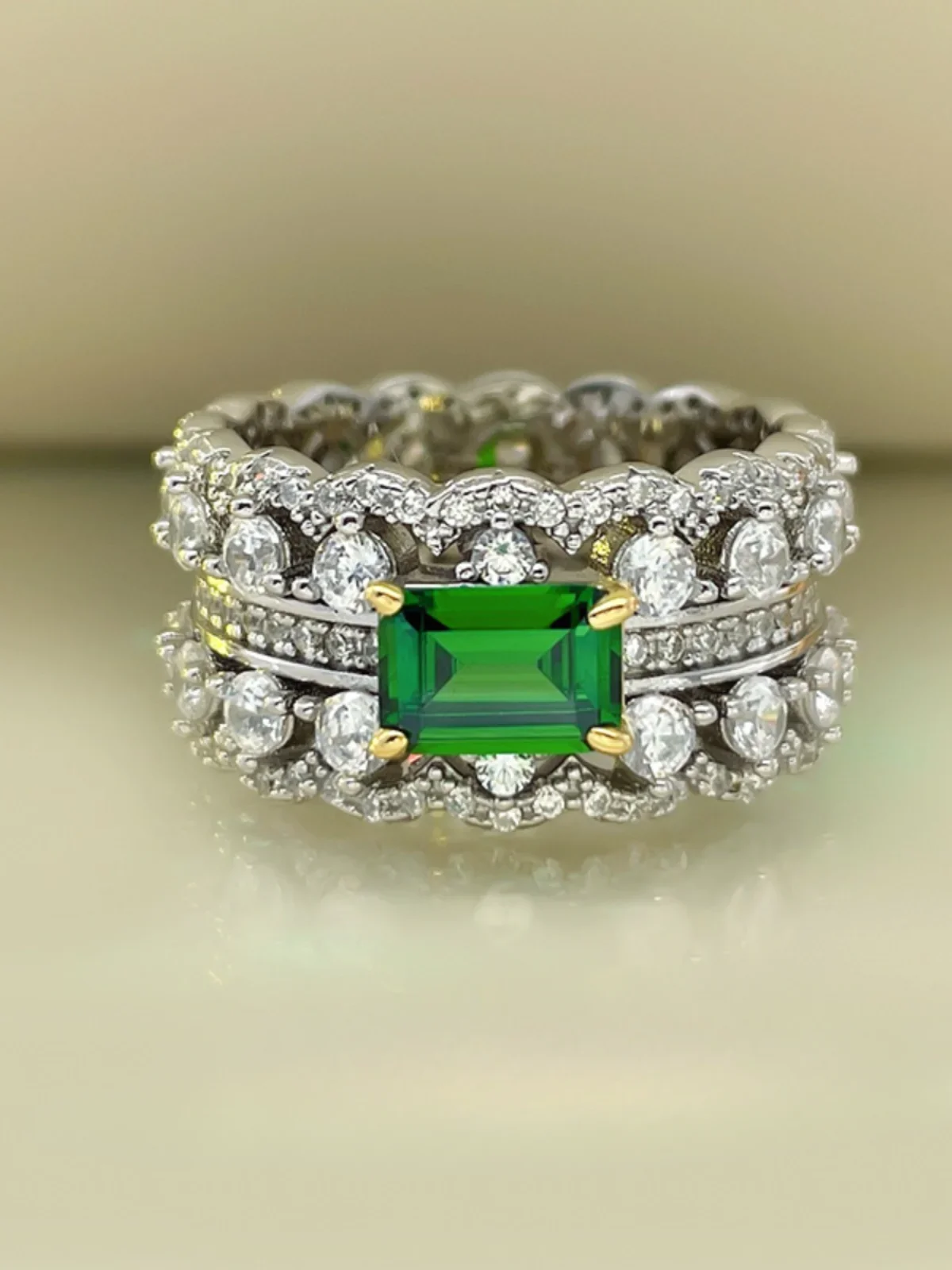 High Ding Full Diamond Row Ring 925 Pure Silver Emerald Ring, Female Imported Inlaid High Carbon Diamond, Hot Selling