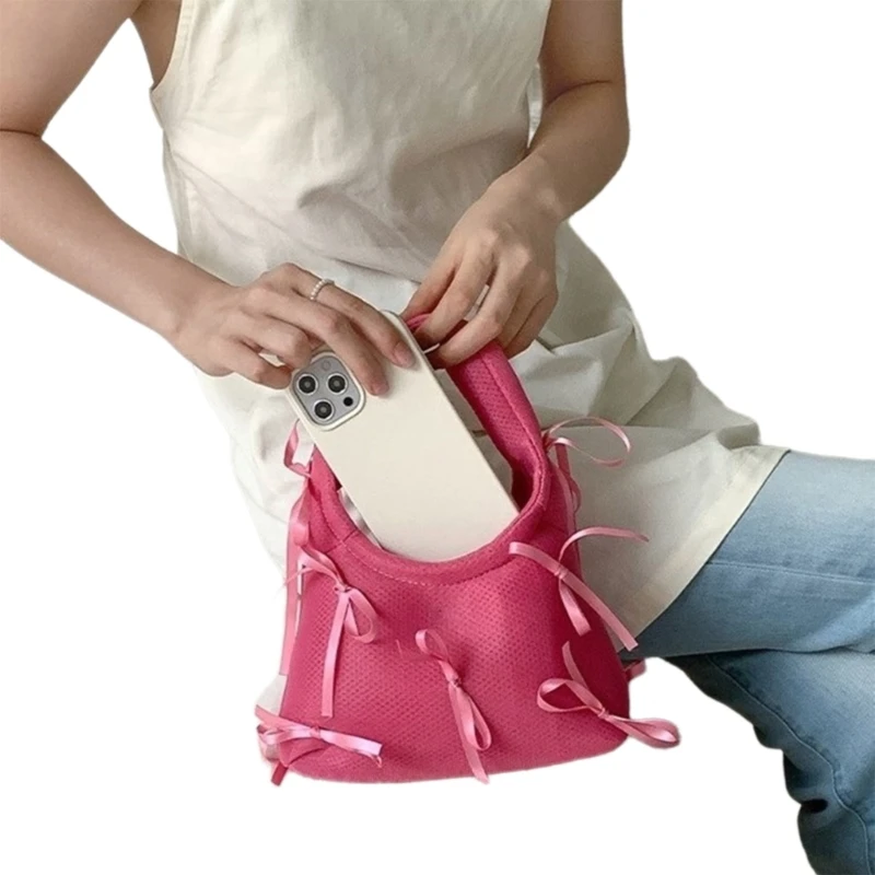 Bolso pequeño poliéster con lazo dulce estilo francés a para mujer, Bolso pequeño informal compras Color sólido