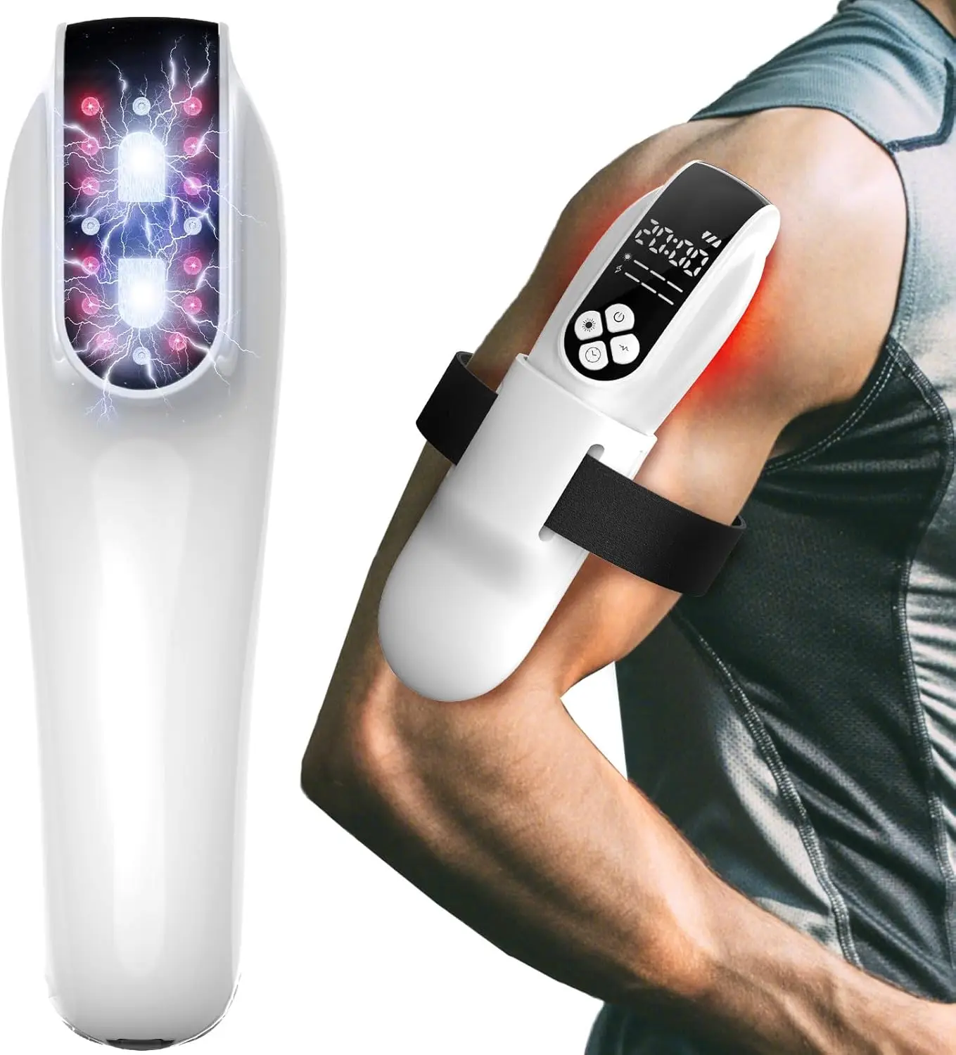 

Red Light Therapy Device for Dogs and Humans, Laser Therapy with Straps for Muscle and Joint Pain Relief, White