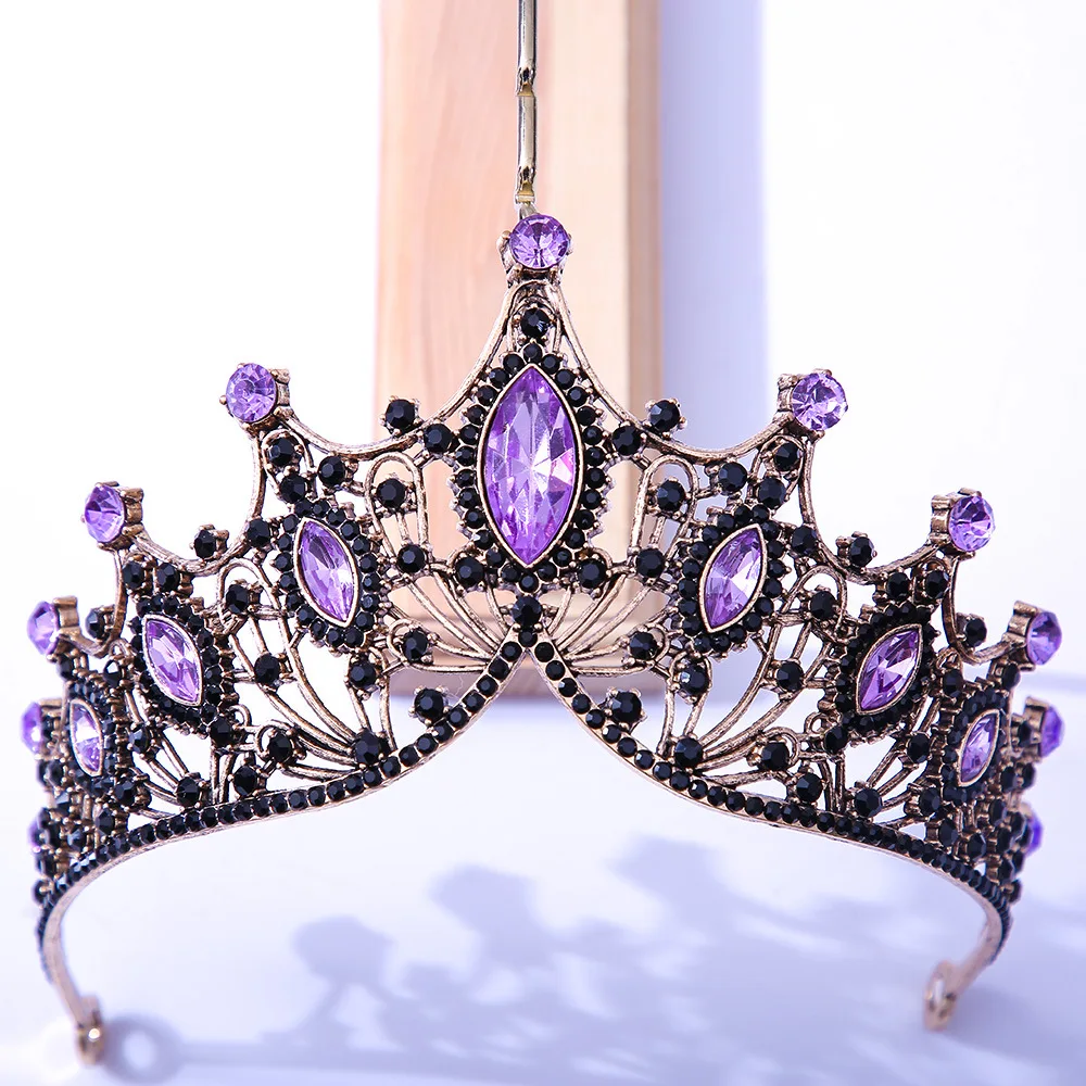 DIEZI Baroque Black Tiara Crown For Wedding Birthday Party Hair Jewelry Queen Bridal Bride Purple Crystal Crown Hair Accessories