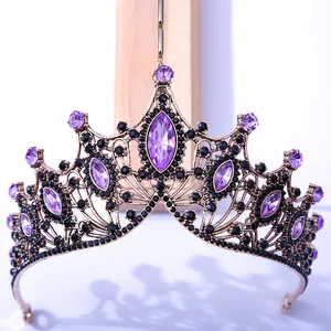Diezi Baroque Hitam Tiara Mahkota untuk Pesta Ulang Tahun Pernikahan Rambut Perhiasan Ratu Bridal Bride Ungu Crystal Crown Aksesoris Rambut 12 mahkota tiara hitam terlaris - №