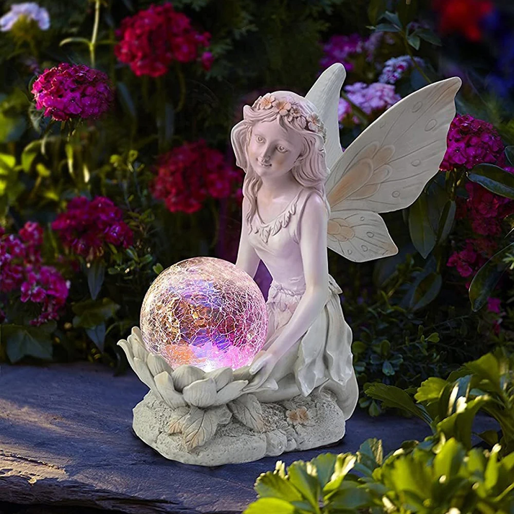 

Resin Angel Figure Sculpture Flower Fairy Solar Decor Lamp Girl Statue Outdoor Villa Courtyard Gardening Landscape Ornaments