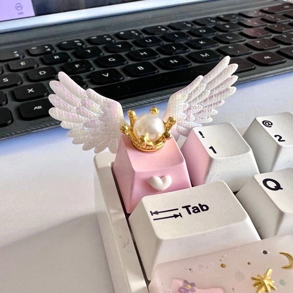 اليدوية DIY مخصص Keycap لطيف أجنحة الملاك كيكابس ل قبعات لوحة المفاتيح الميكانيكية الراتنج الحرفي مفتاح قبعات الهدايا