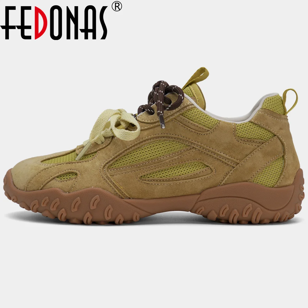 Women's Suede Leather Sneakers - Casual Sport Platform Shoes