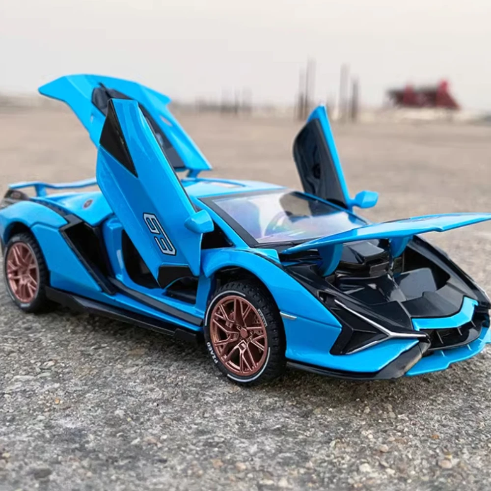 Mini modelo de coche deportivo SIAN V12 GT, escala 1:32, aleación de juguete, supercoche fundido a presión, modelos de supercoche, puertas con luz de sonido, espalda abierta, regalos para niños