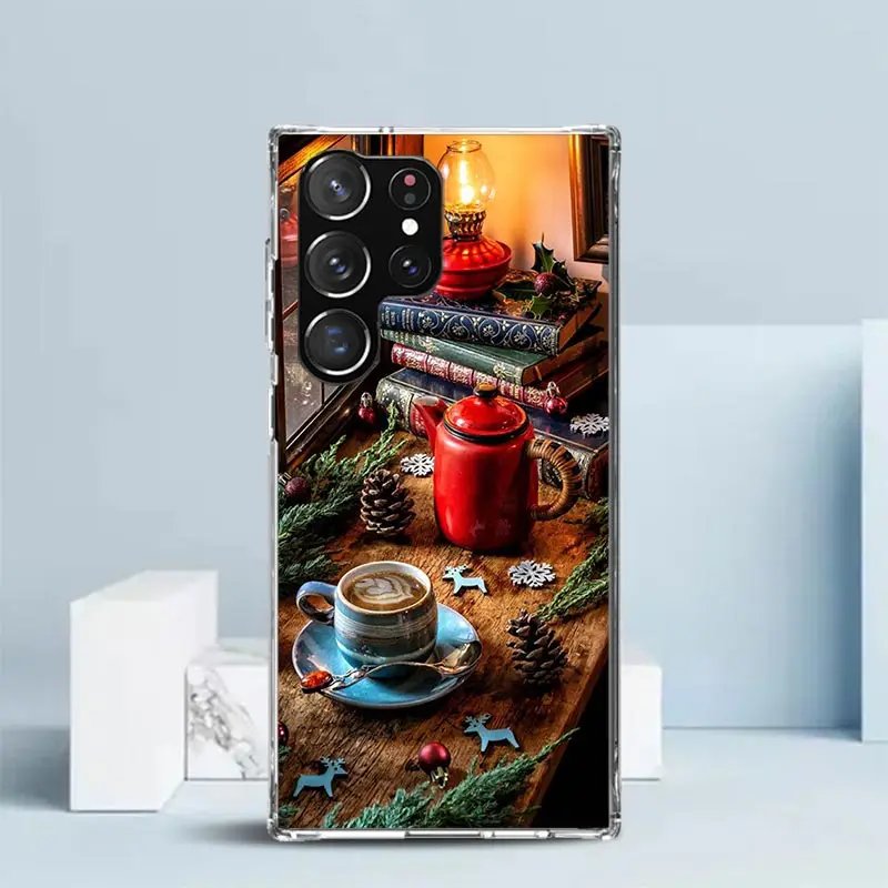 Winter Coffee Christmas Phone Case For Samsung Galaxy S24 S25 Edge S26 Ultra S22 S23 Plus S21 + S20 FE Soft TPU Back Cover Galax