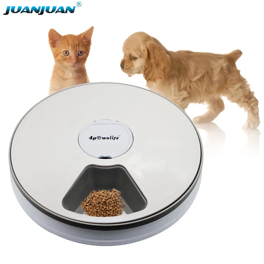 Pet Supplies Pet Bowl Feeder 6 Meals 6 Grids Cat Dog Electric Dry Food Dispenser 24 Hours Automatic Round Timing Pet Feeder