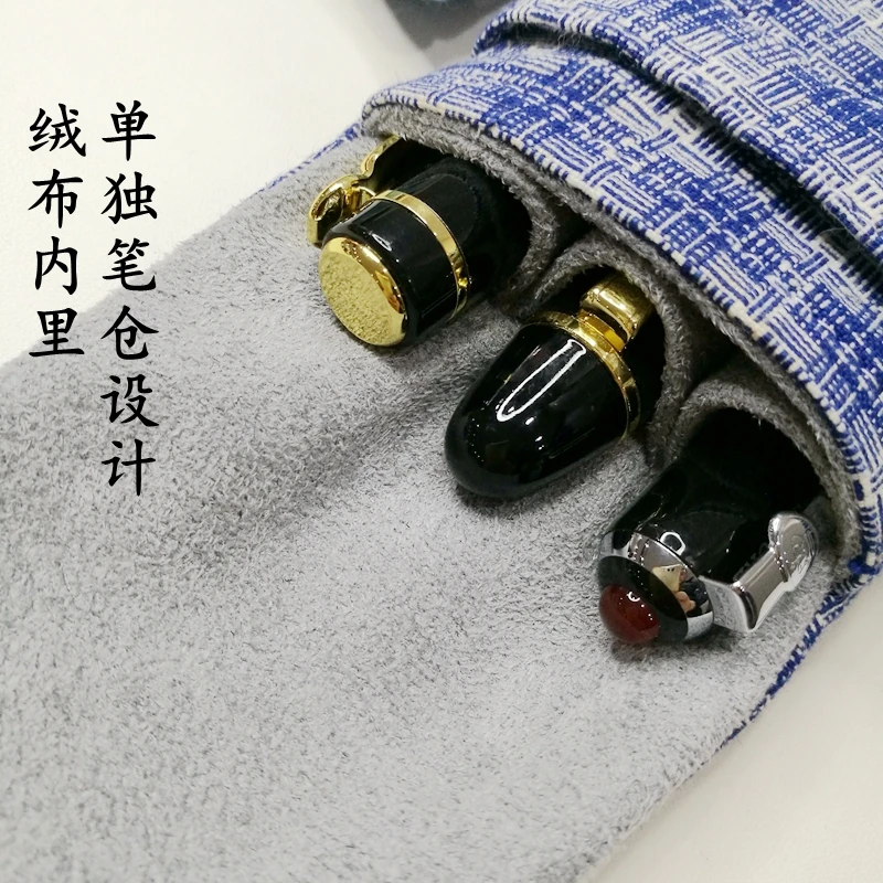 Chinese Style Pen Bag Blue Tie-dye Pen Cover Pen Protective Cover Pen Bag Portable 3-pin Pen Cover Kawaii Pencil Case