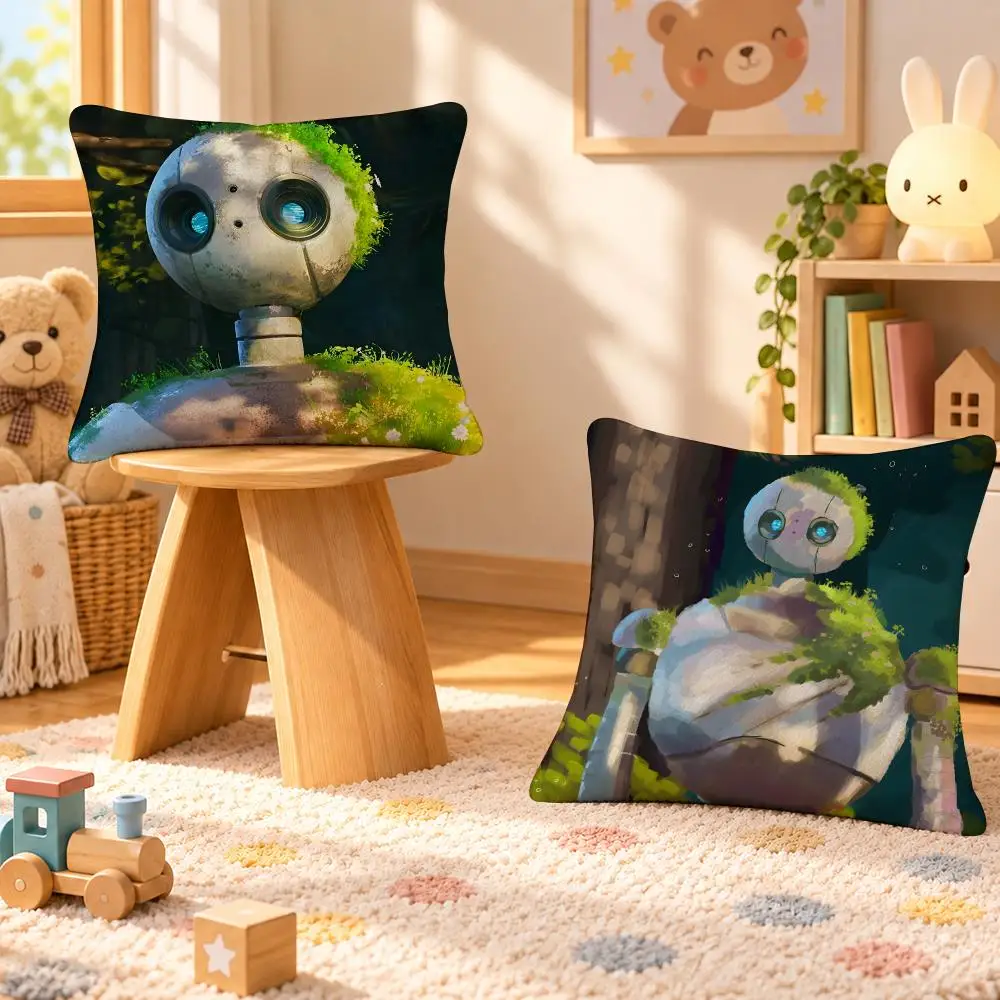 Movie Wild Robot Adventure Cushion Cover Personalized Soft Plush Pillow Living Room Home Sofa Bedroom Office Car Cushion