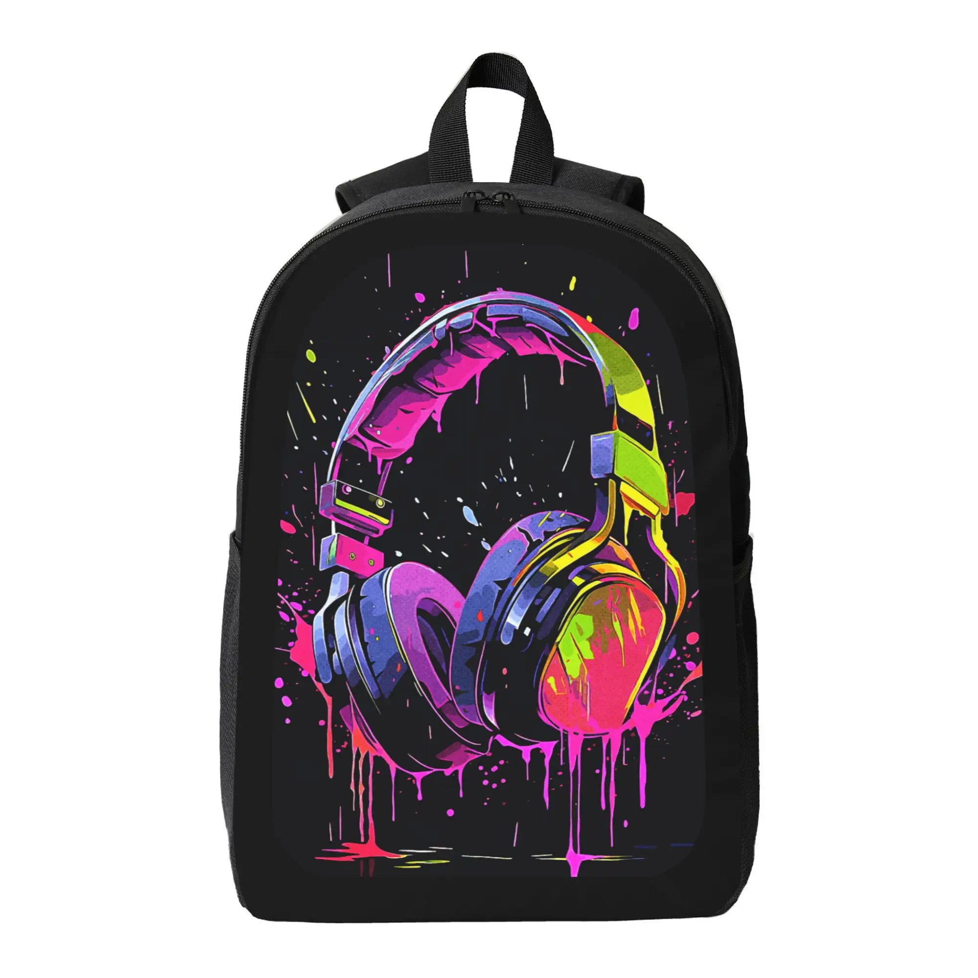

Neon Headphone Pattern Backpack - Lightweight Large Capacity School Bag with Adjustable Shoulder Strap, Neon Pink/Blue/Purple