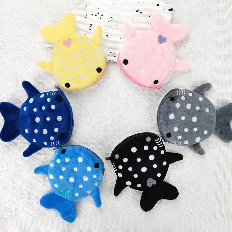 

Kids Plush Small Whales Coin Purse Cute Zipper Women's Coin Wallet Shark Shape Girls Earphone Money Storage Bag Key Bag Purse