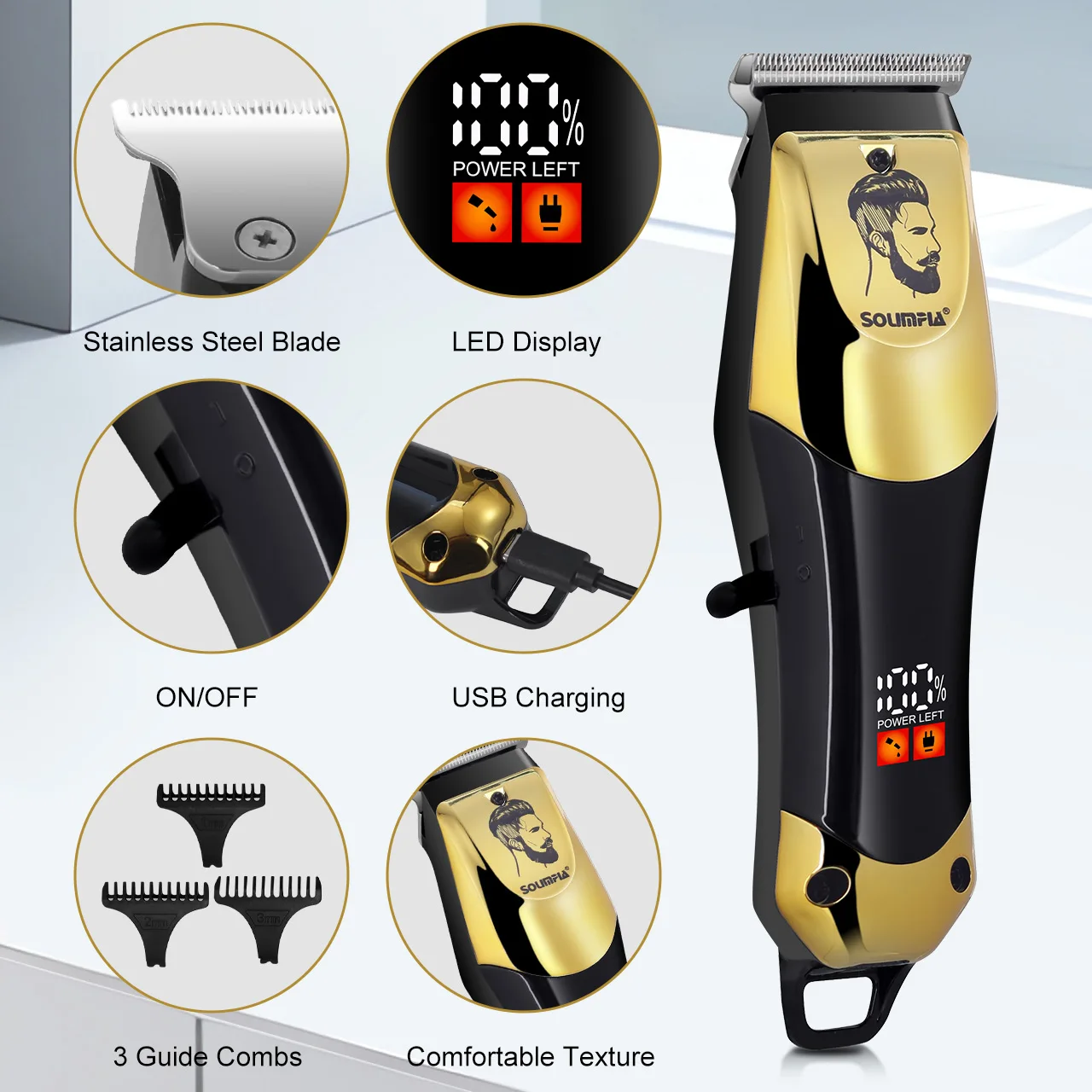 Solimpia Hair Clippers for Men, Professional Barber Clippers for Hair Cutting Cordless&Corded, Rechargeable Beard Trimmer