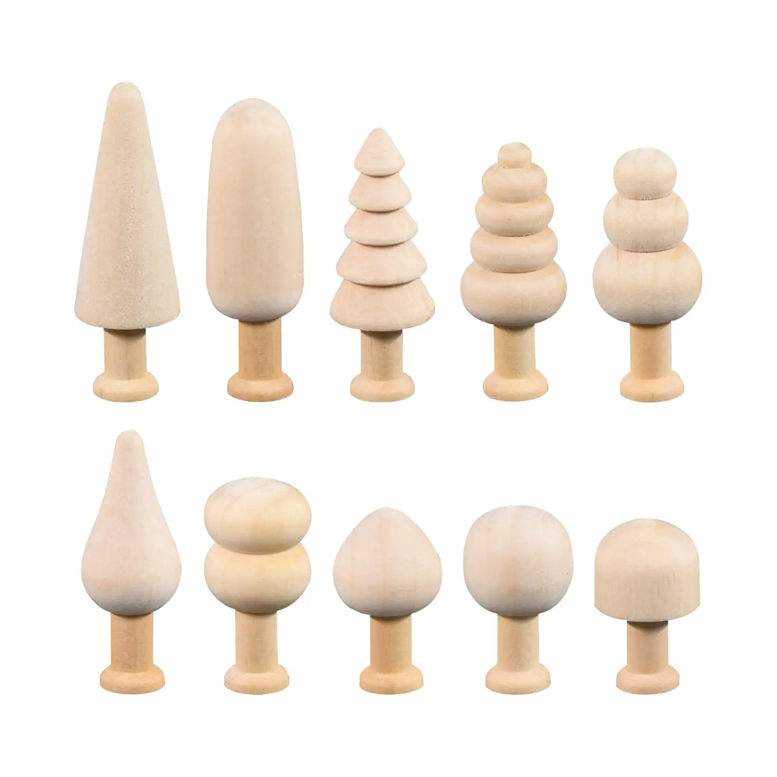 

10 Pieces Unfinished Wood Tree Mini Wooden Trees Smooth Blank Miniature Tree for