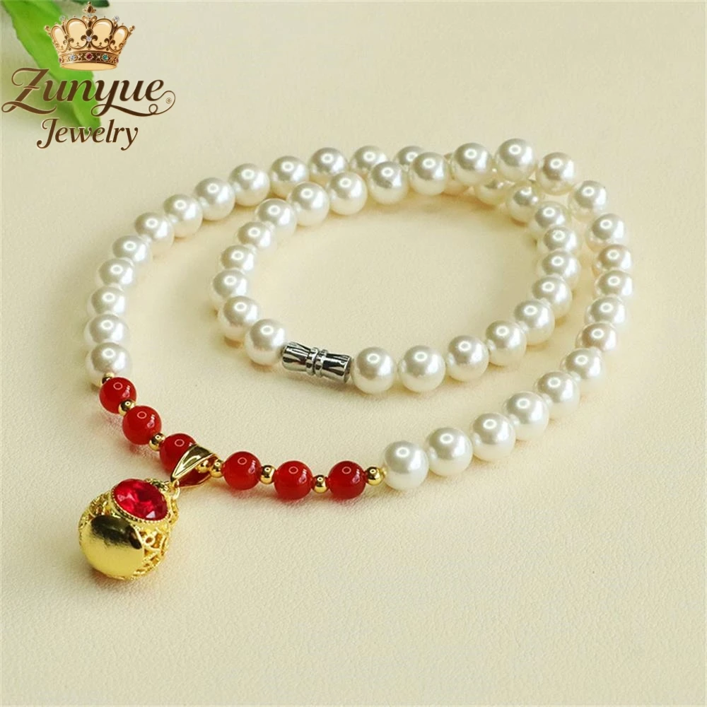 

Natural Ruby Gourd Pendant, Red Agate And White Beaded Necklace Luxury Fashion Quality Jewelry Exquisite Elegant Popular Charms