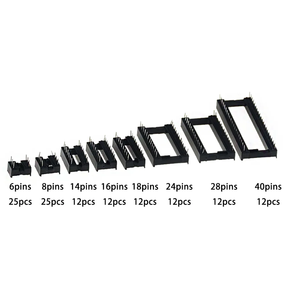 122Pcs/box 8 Types 2.54mm Dual Row DIP IC Sockets Solder Adaptor Assortment Kit Pitch 6/8/14/16/18/24/28/40Pin