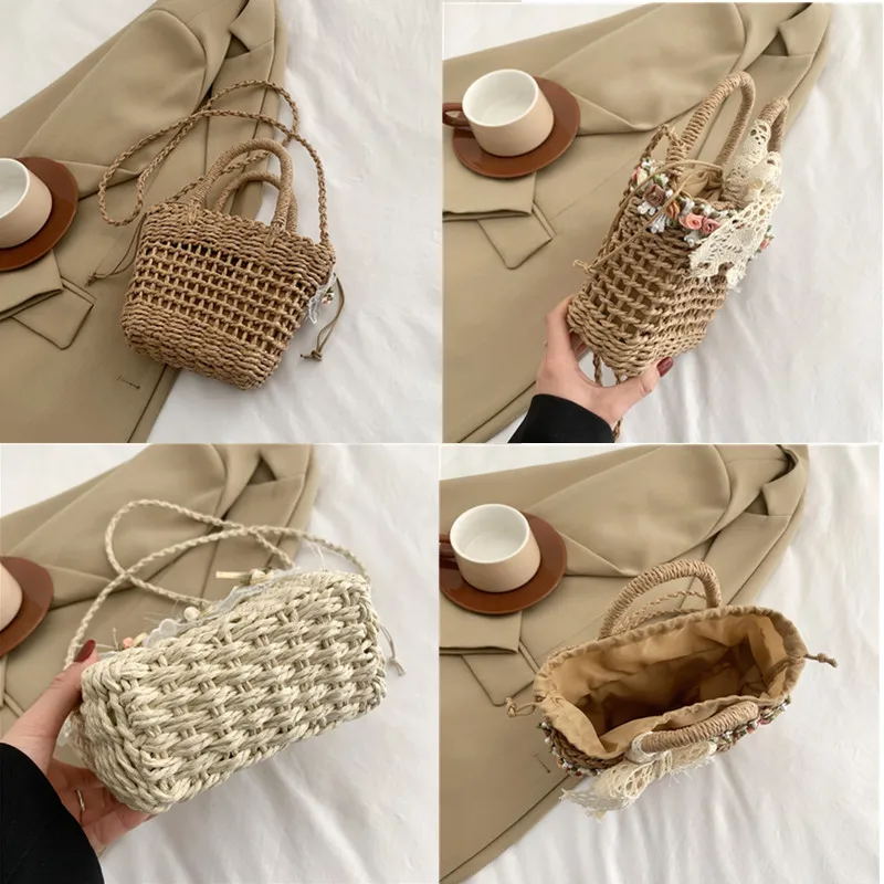 New Summer Women Rattan Bag Casual Beach Vacation HandBag Fashion Braided Shoulder Messenger Bag Vegetable Basket Ladies Totes