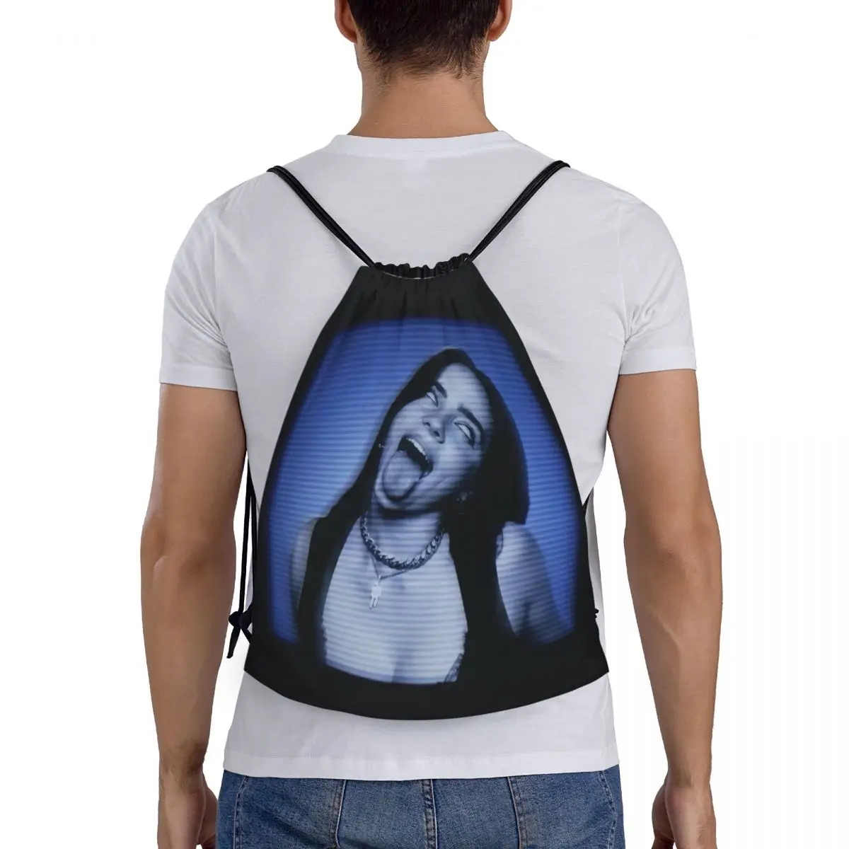 Custom Singer Music Billies Eilishs Drawstring Bags Women Men Lightweight Sports Gym Storage Backpack