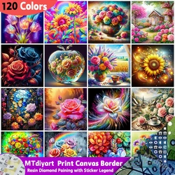 120 Colors Flower Diamond Painting With Sticker Legend Full Drills Print Canvas Border Floral Rose Hobby Unique Gift Wall Decor