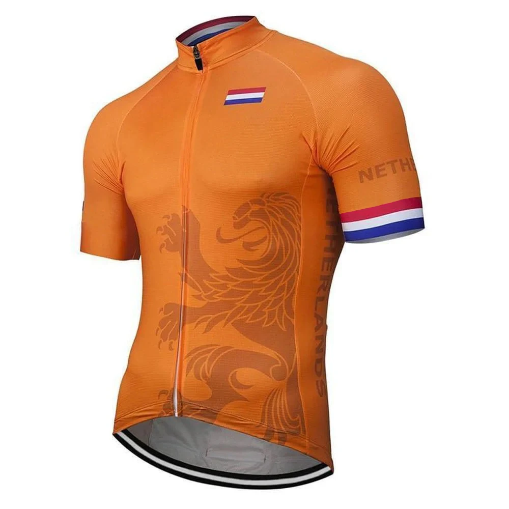 NEW Mens Netherlands TEAM Cycling Jersey Orange Bike Clothing Bicycle Wear Short Sleeve Customizable