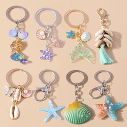 Colorful Marine Life Keychain Shell Mermaid Keyring Pendants for Car Key Holder Women Girl Handbag Decor Handmade Jewelry Gifts