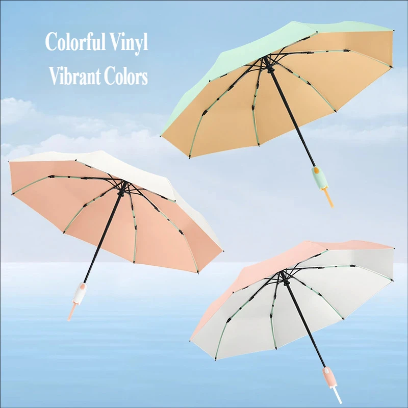 3-Fold Tulip Handle Sun Umbrella, Color Coated UV Protection Parasol, Minimalist Folding Umbrella for Men Women, Rain & Sun Dual