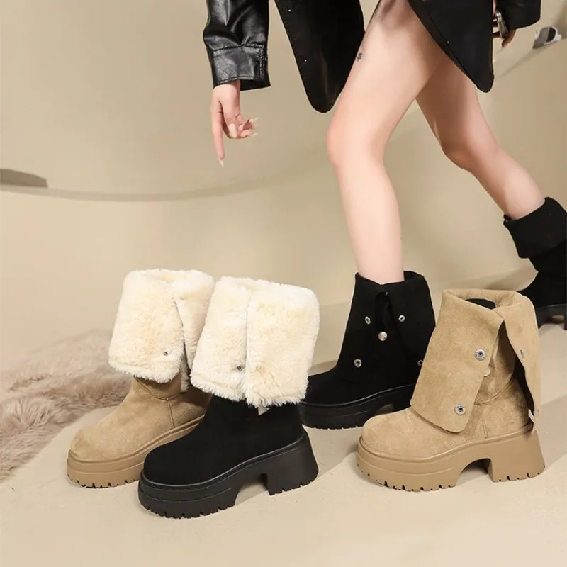 

Thick-soled Long Snow Boots for Women 2025 New Autumn and Winter Dual-wear, Fleece and Thickened Warm Fashion Boots Cotton Shoes