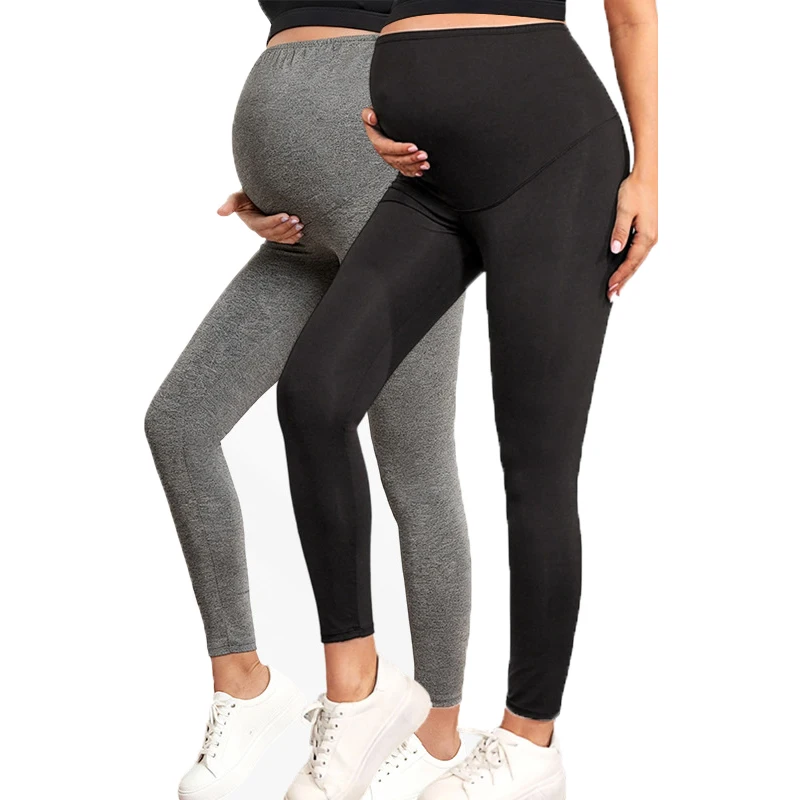

Maternity Clothing Yoga Leggings High Waist Butt Lifting Black and Grey Solid Colour Maternity trousers