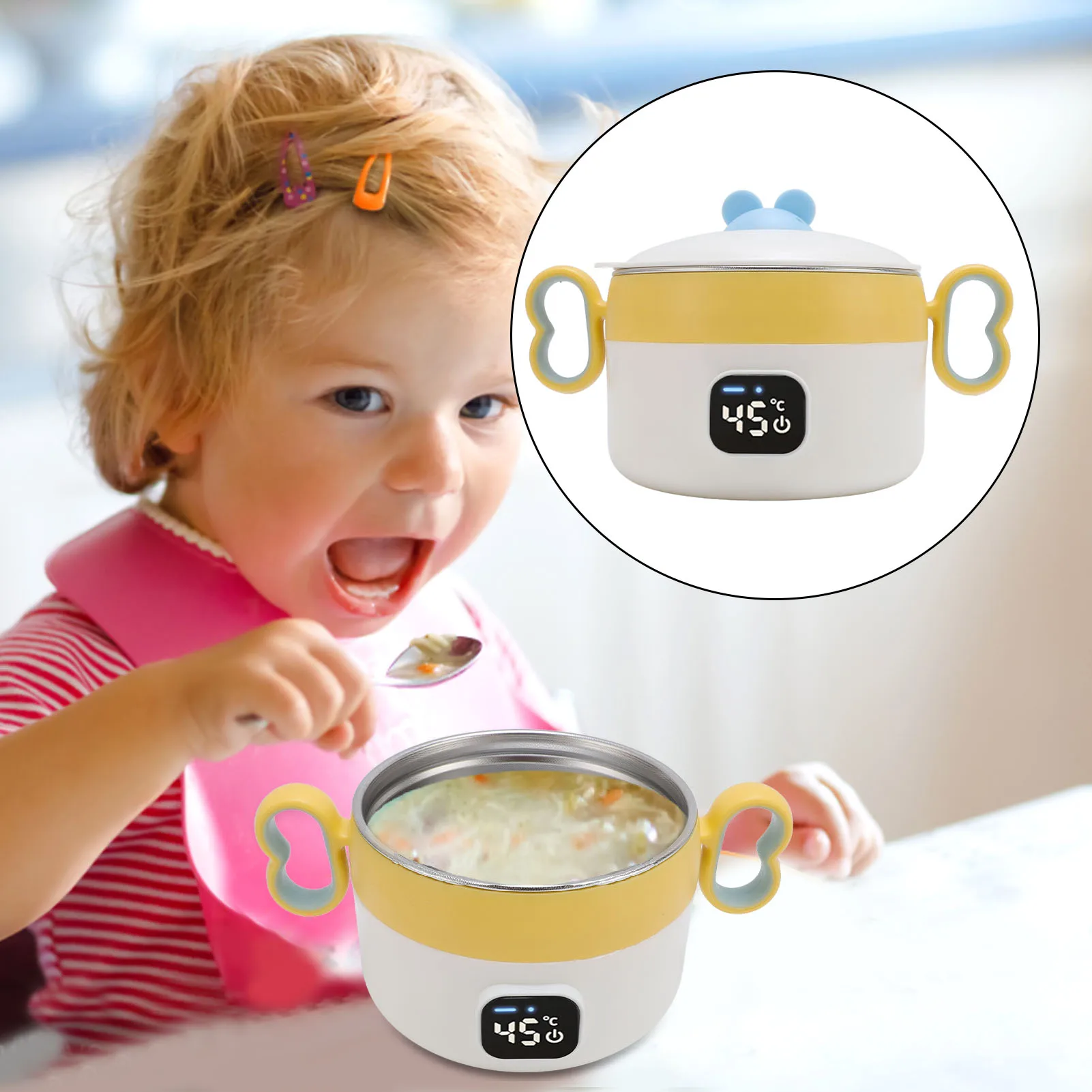 

Изолированная чаша для подогрева еды, электрический ланч-бокс из нержавеющей стали 316, автоматическая постоянная температура, перезаряжаемая через USB, 450 мл для путешествий