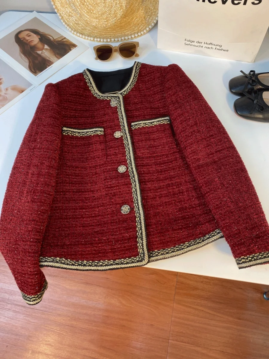 

Винно-красное твидовое пальто для женщин, осенне-зимняя новинка, стильное, индивидуальное, A7285